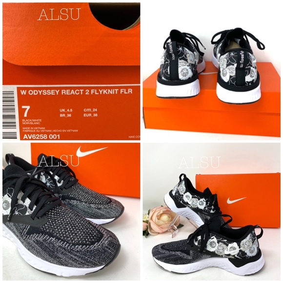 Nike Odyssey React 2 Flyknit FLR Black White W - Picture 8 of 8